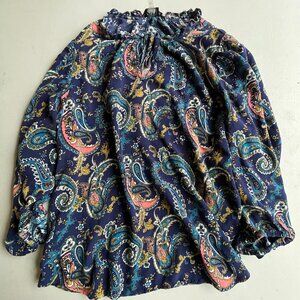 Vintage Anne Klein AK Paisley Puff Sleeve Blouse Large Boho Festival Flowy Shirt
